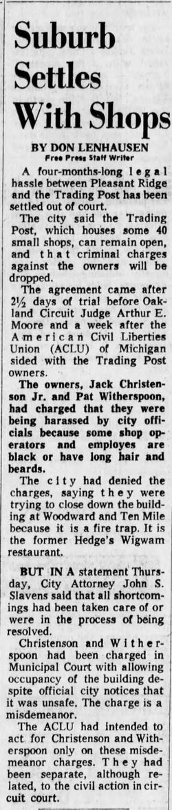 Hedges Wig Wam Restaurant - June 26 1971 Legal Battle